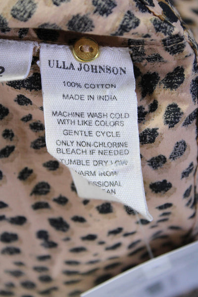 Ulla Johnson Womens Flutter Sleeve Poplin Cheetah Print Top Blouse Brown Size 2