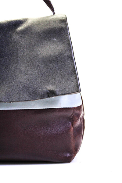 Celine Womens Color Block Leather Flap Top Handle Handbag Burgundy Brown Gray