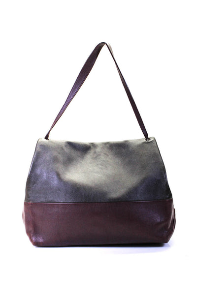 Celine Womens Color Block Leather Flap Top Handle Handbag Burgundy Brown Gray