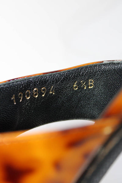 Gucci Womens Tortoiseshell Print Horsebit Flat Thong Sandals Brown Patent 6.5