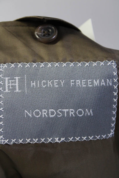 Hickey Freeman Mens Silk Blend Plaid Two Button Blazer Brown Size 44 Long