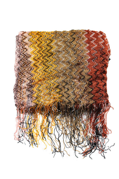 Missoni Womens Multicolor Printed Open Knit Fringe Edge Scarf