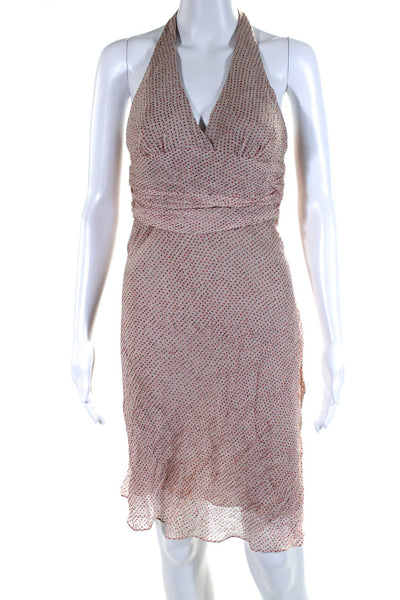 BCBGMAXAZRIA Womens Polka Dot Ruched Zip Up Tie Close Halter Dress Pink Size 4