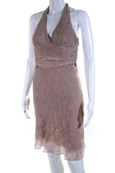 BCBGMAXAZRIA Womens Polka Dot Ruched Zip Up Tie Close Halter Dress Pink Size 4