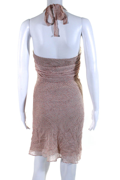 BCBGMAXAZRIA Womens Polka Dot Ruched Zip Up Tie Close Halter Dress Pink Size 4