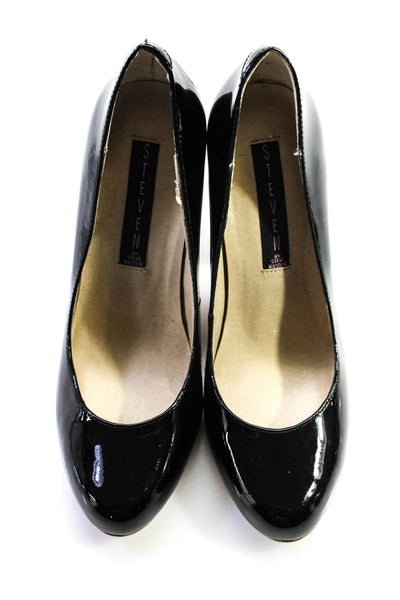 STEVEN BY STEVE MADDEN Womens Patent Leather Round Toe Heels Pumps Black Size 6M