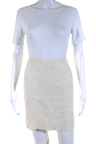 Nina Ricci Womens Back Zip Knee Length Lace Overlay Pencil Skirt Whiter FR 42