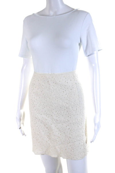 Nina Ricci Womens Back Zip Knee Length Lace Overlay Pencil Skirt Whiter FR 42