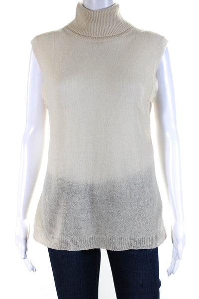 Nina Ricci Womens Sleeveless Sheer Lace Trim Cashmere Knit Top White Size Large