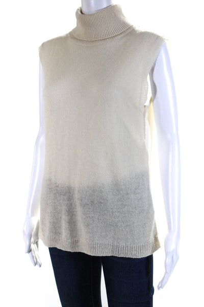 Nina Ricci Womens Sleeveless Sheer Lace Trim Cashmere Knit Top White Size Large