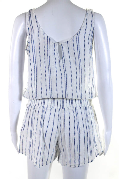 Soft Joie Womens Sleeveless Scoop Neck Smocked Striped Romper White Blue Medium