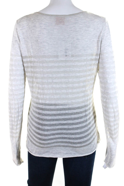 Tory Burch Womens Long Sleeve Scoop Neck Striped Knit Shirt Gray Size Small