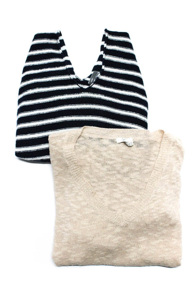 Joie Vince Womens Striped V Neck Sweaters Brown Navy White Size Medium Lot 2