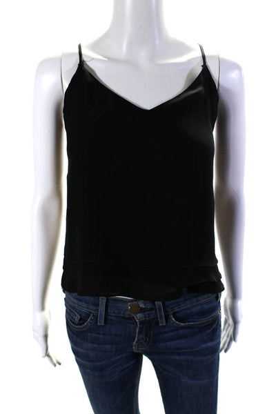 Parker Womens Silk V-Neck Sleeveless Tiered Pullover Tank Blouse Black Size M