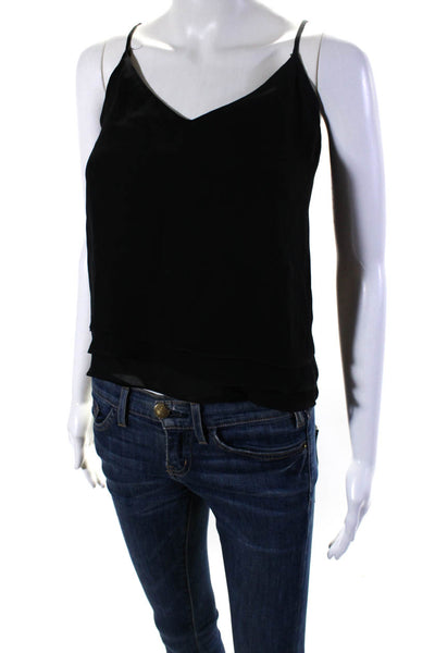 Parker Womens Silk V-Neck Sleeveless Tiered Pullover Tank Blouse Black Size M