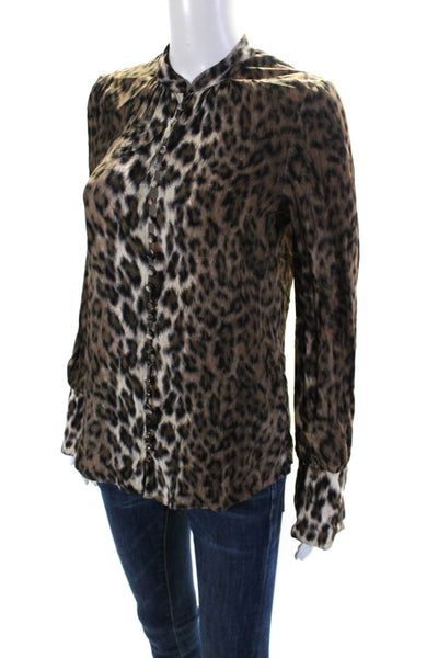 Joie Womens Animal Print Buttoned Cuffed Long Sleeve Blouse Top Brown Size 2XS