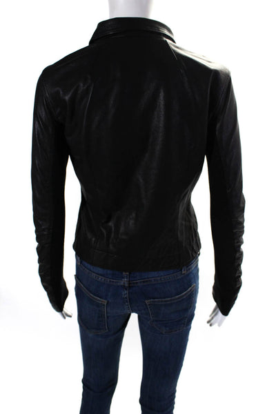 June Womens Leather Collared 2 Pocket Long Sleeve Zip Up Jacket Blacks Size XS