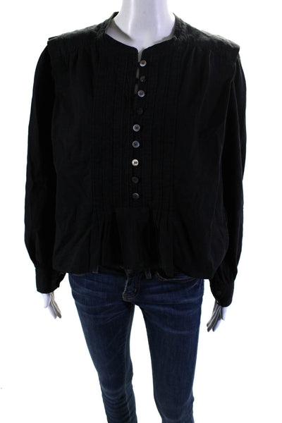 Isabel Marant Etoile Womens Black Cotton Crew Neck Long Sleeve Blouse Top Size40