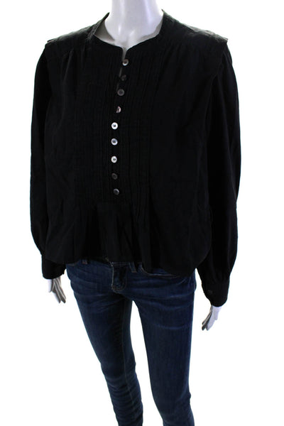 Isabel Marant Etoile Womens Black Cotton Crew Neck Long Sleeve Blouse Top Size40