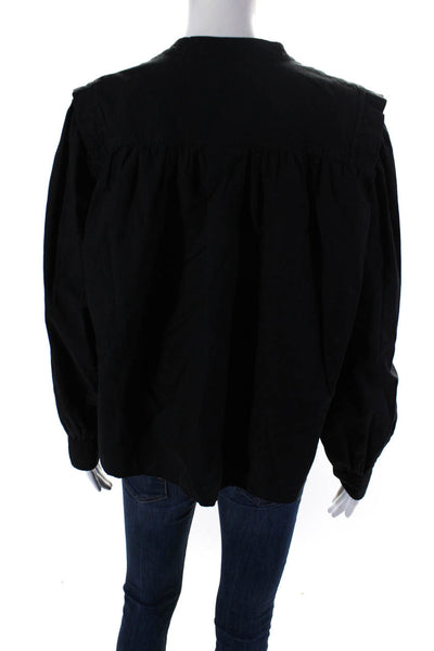 Isabel Marant Etoile Womens Black Cotton Crew Neck Long Sleeve Blouse Top Size40