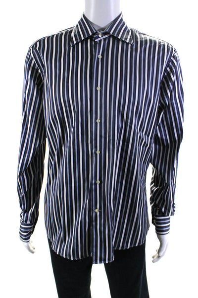Etro Milano Mens Gray Cotton Striped Long Sleeve Button Down Dress Shirt Size 42