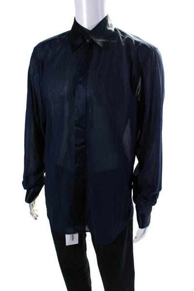 Dolce and Gabbana Mens Button Down Dress Shirt Navy Blue Size 43 17