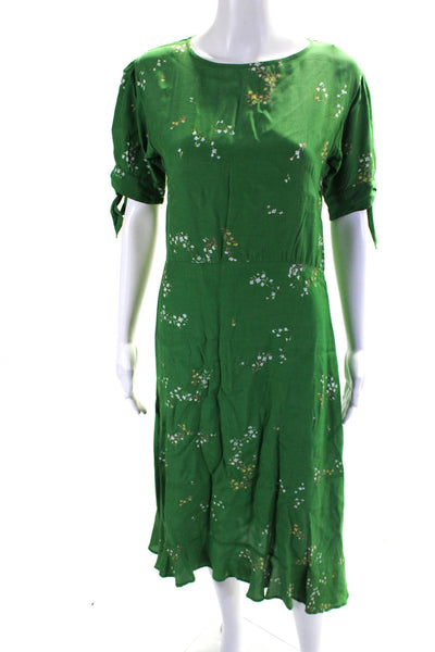 Faithfull The Brand Womens Floral Print Ruffled Hem A-Line Dress Green Size 4