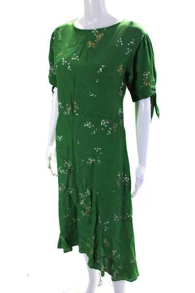 Faithfull The Brand Womens Floral Print Ruffled Hem A-Line Dress Green Size 4