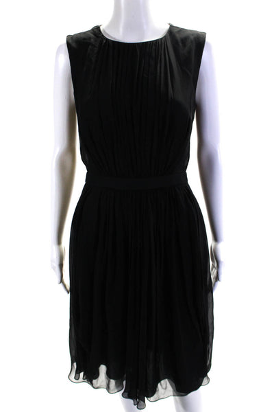 Tibi Womens Chiffon Pleated Front Open Back Lined Midi A-Line Dress Black Size 4