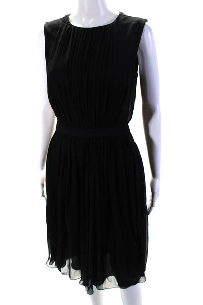 Tibi Womens Chiffon Pleated Front Open Back Lined Midi A-Line Dress Black Size 4