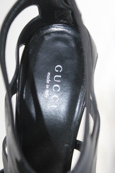 Gucci Womens Strappy Caged Patent Leather Stiletto Sandals Black Size 37 7
