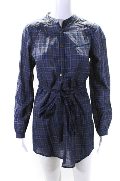 Twelfth Street by Cynthia Vincent Womens Cotton Plaid Belted Dress Blue Size P