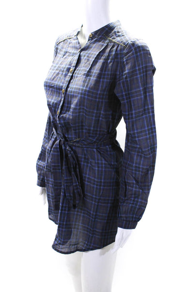 Twelfth Street by Cynthia Vincent Womens Cotton Plaid Belted Dress Blue Size P