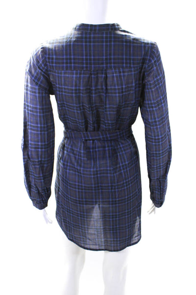 Twelfth Street by Cynthia Vincent Womens Cotton Plaid Belted Dress Blue Size P