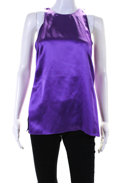 Helmut Lang Women's Round Neck Sleeveless Slit Hem Blouse Purple Size P