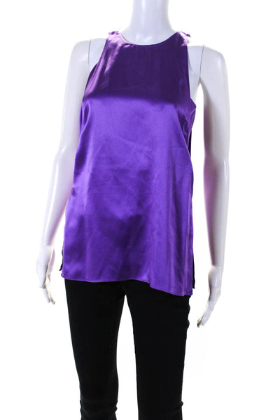 Helmut Lang Women's Round Neck Sleeveless Slit Hem Blouse Purple Size P