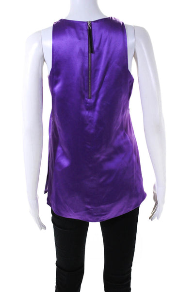 Helmut Lang Women's Round Neck Sleeveless Slit Hem Blouse Purple Size P