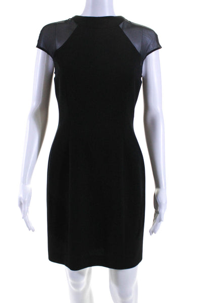 Tahari Womens Short Sleeves High Neck Sheath Dress Black Size 4