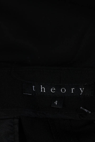 Theory Womens Mid Rise Slim Leg Pleated Pants Black Wool Size 4