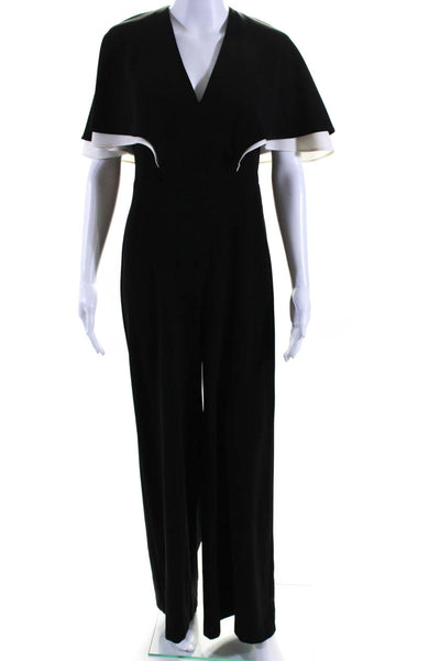 Halston Heritage Womens V Neck Flutter Sleeve Wide Leg Jumpsuit Black Size 2