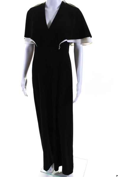 Halston Heritage Womens V Neck Flutter Sleeve Wide Leg Jumpsuit Black Size 2