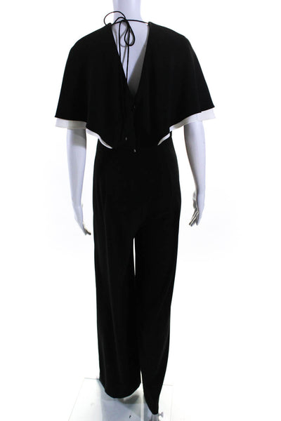 Halston Heritage Womens V Neck Flutter Sleeve Wide Leg Jumpsuit Black Size 2