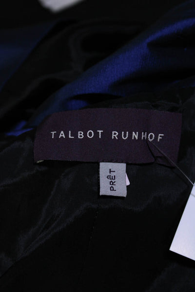 Talbot Runhof Womens Long Sleeve Taffeta Surplice Midi Sheath Dress Blue Size 8