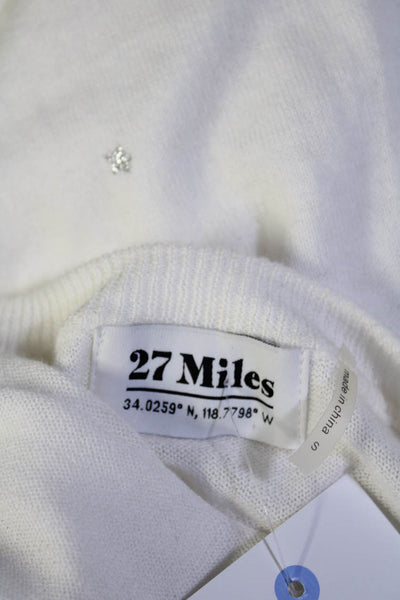 27 Miles Womens Glitter Star Thin Knit Crew Neck Sweater White Silver Size Small