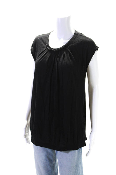 Theory Womens Wool Jersey Knit Ball Neck Sleeveless Shirt Top Black Size M