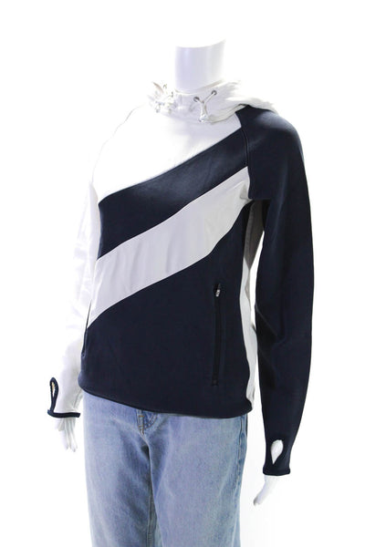 Tory Sport Womens Striped Long Sleeves Hoodie White Navy Blue Size Small