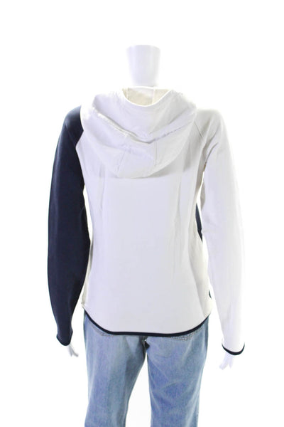 Tory Sport Womens Striped Long Sleeves Hoodie White Navy Blue Size Small