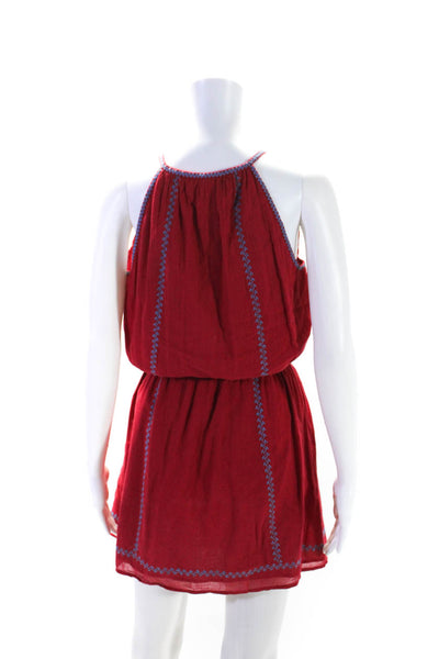 Joie Womens Sleeveless V Neck Embroidered Mini Dress Red Blue Cotton Size XS