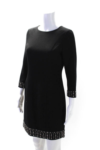 Michael Michael Kors Womens Back Zip Studded Trim Shift Dress Black Size 4