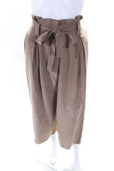 L'Agence Womens Mid Rise Belted Wide Leg Cropped Pants Brown Silk Size 4